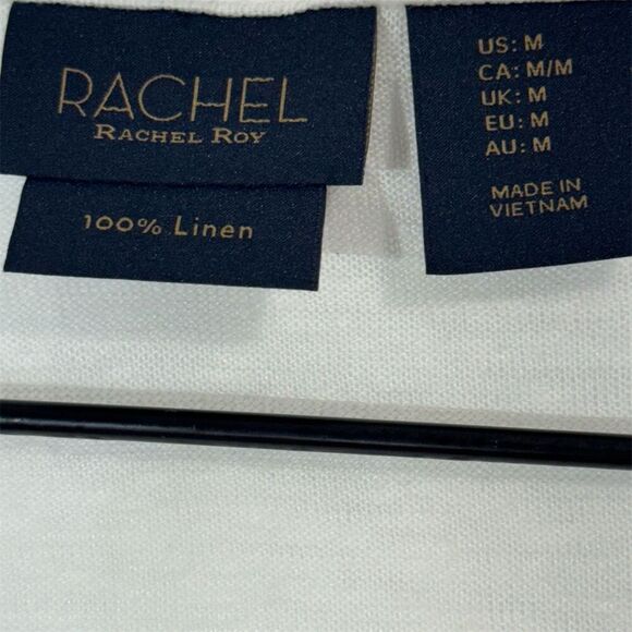 Rachel Rachel Roy 100% Linen Twist Front Tee Ivory White Sz M Boho Coastal Chic - Picture 7 of 8